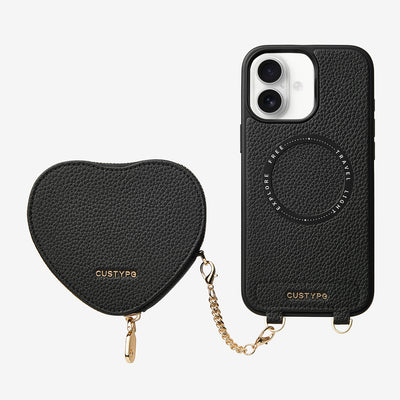 Heart Design Kit- Wireless Charging Phone Case With Detachable Pouch-Mobile Phone Cases-DETACHABLE WALLET & WIRELESS CHARGING-Black-iPhone 16 Plus-Custype