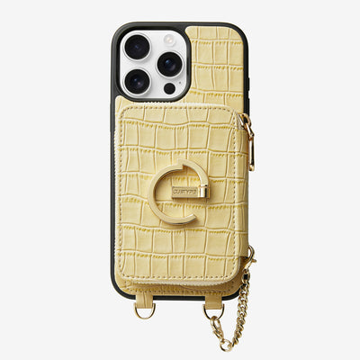 Crocodile Design Set- Detachable Wireless Charging E-stand Wallet Phone Case-Mobile Phone Cases-DETACHABLE WALLET & WIRELESS CHARGING-Beige Yellow-iPhone 16 Pro Max-Custype