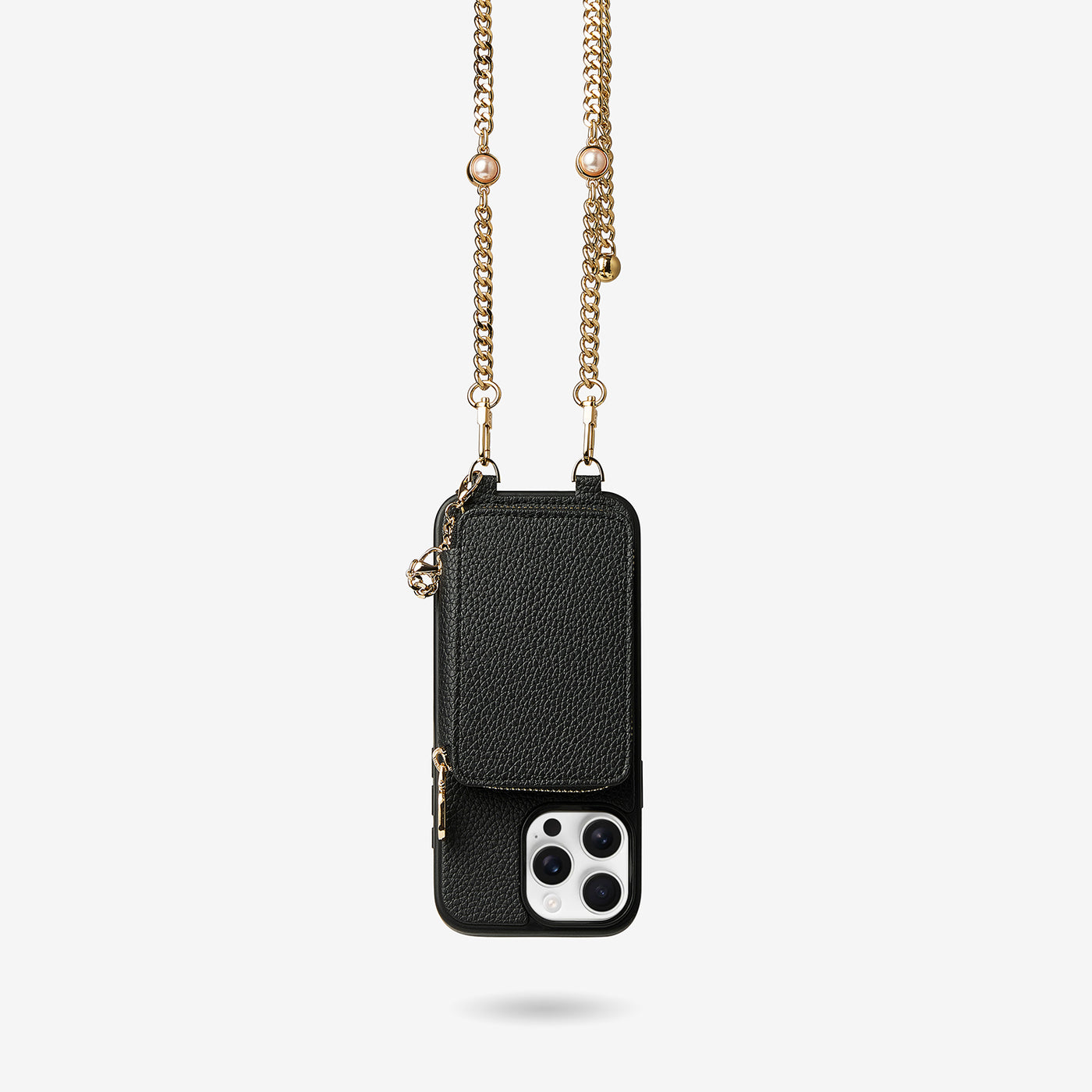 Candy Chain Assembly- Pearl Chain Purse iPhone Case Supporting Magsafe-Mobile Phone Cases-DETACHABLE WALLET & PHONE POUCH-Black-iPhone 16 Pro Max-Custype