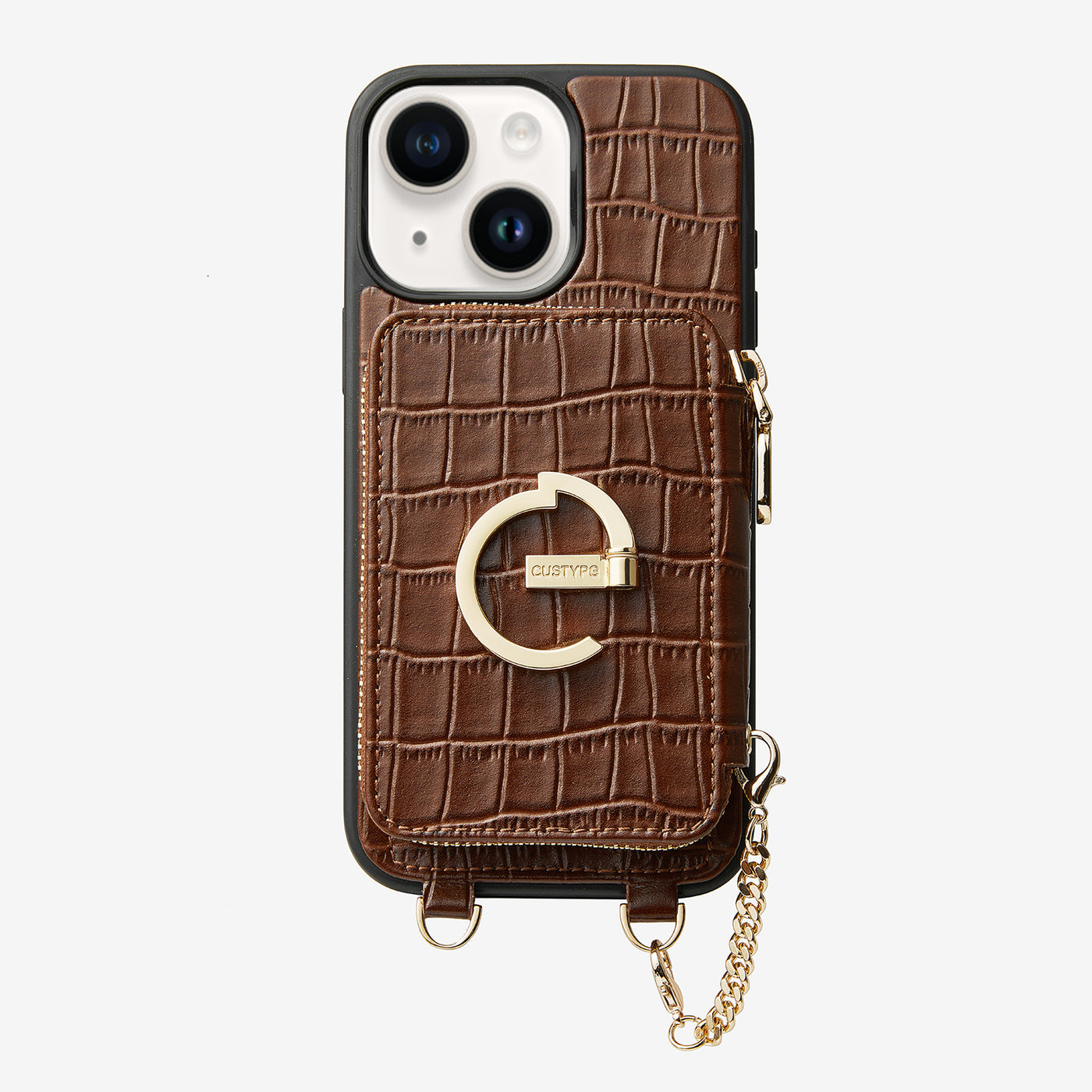 Crocodile Design Set- Detachable Wireless Charging E-stand Wallet Phone Case-Mobile Phone Cases-DETACHABLE WALLET & WIRELESS CHARGING-Brown-iPhone 15 Plus-Custype