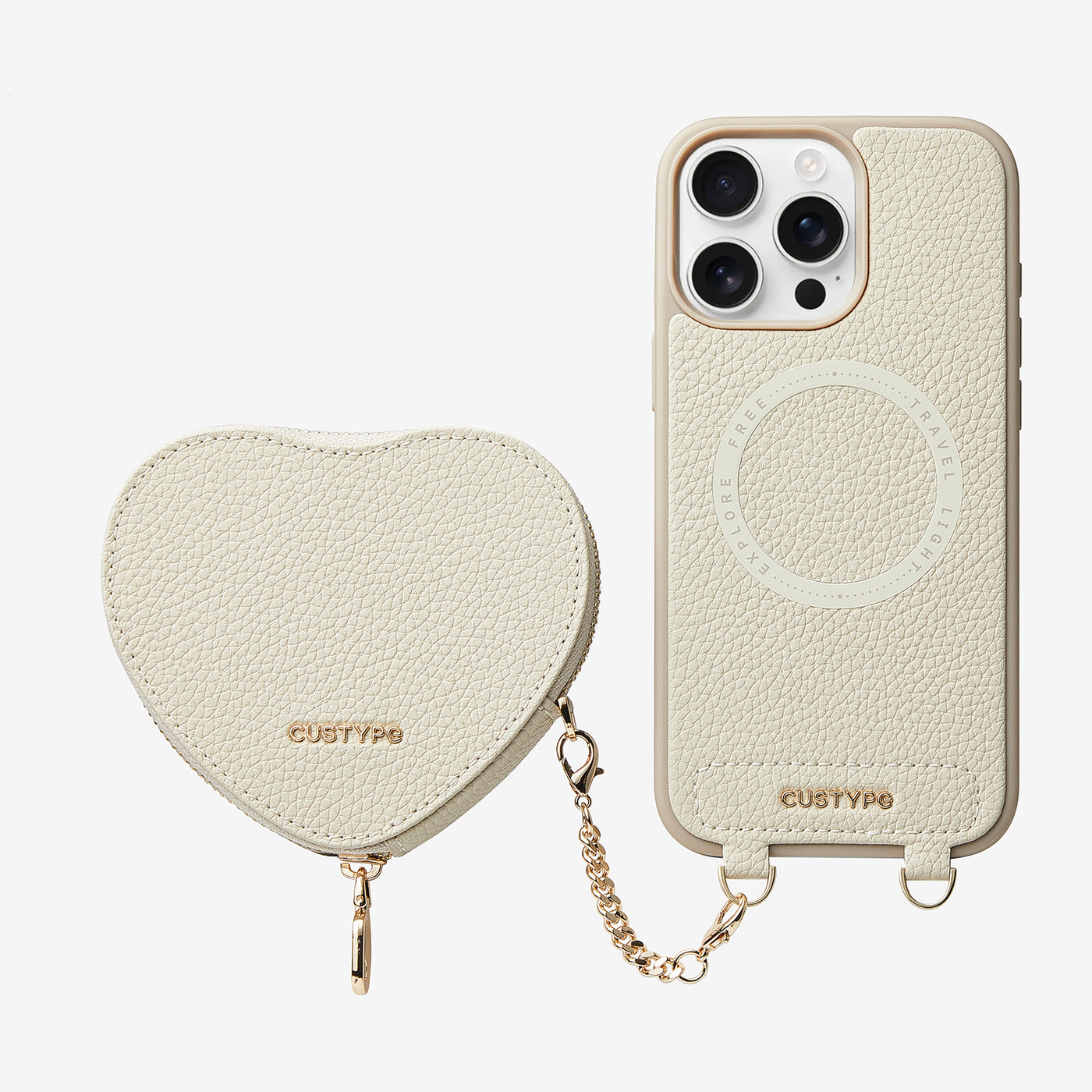 Heart Design Kit- Wireless Charging Phone Case With Detachable Pouch-Mobile Phone Cases-DETACHABLE WALLET & WIRELESS CHARGING-Beige-iPhone 16 Pro Max-Custype