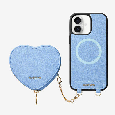 Heart Design Kit- Wireless Charging Phone Case With Detachable Pouch-Mobile Phone Cases-DETACHABLE WALLET & WIRELESS CHARGING-Blue-iPhone 16 Plus-Custype