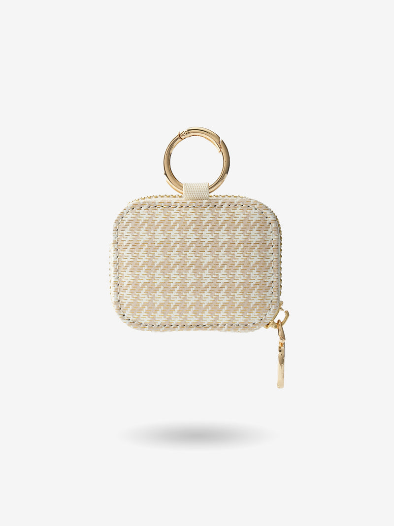 AirPods Pouch -Lychee Leather Mini Zip Pouch for Air Pods-AirPods case-Lychee Pattern Leather Mini Zip Pouch-Beige-Custype