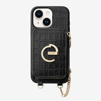 Crocodile Design Set- Detachable Wireless Charging E-stand Wallet Phone Case-Mobile Phone Cases-DETACHABLE WALLET & WIRELESS CHARGING-Black-iPhone 15 Plus-Custype