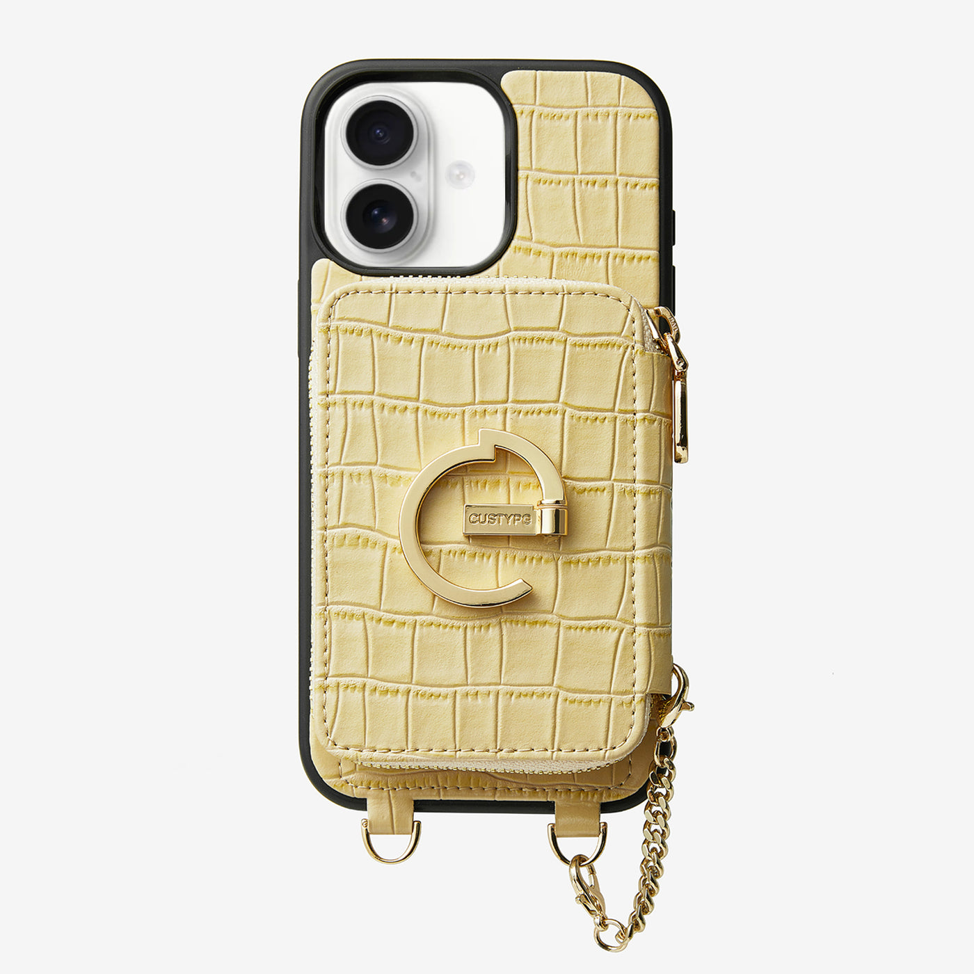 Crocodile Design Set- Detachable Wireless Charging E-stand Wallet Phone Case-Mobile Phone Cases-DETACHABLE WALLET & WIRELESS CHARGING-Beige Yellow-iPhone 16 Plus-Custype