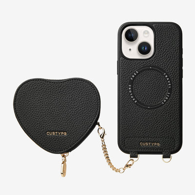 Heart Design Kit- Wireless Charging Phone Case With Detachable Pouch-Mobile Phone Cases-DETACHABLE WALLET & WIRELESS CHARGING-Black-iPhone 15 Plus-Custype