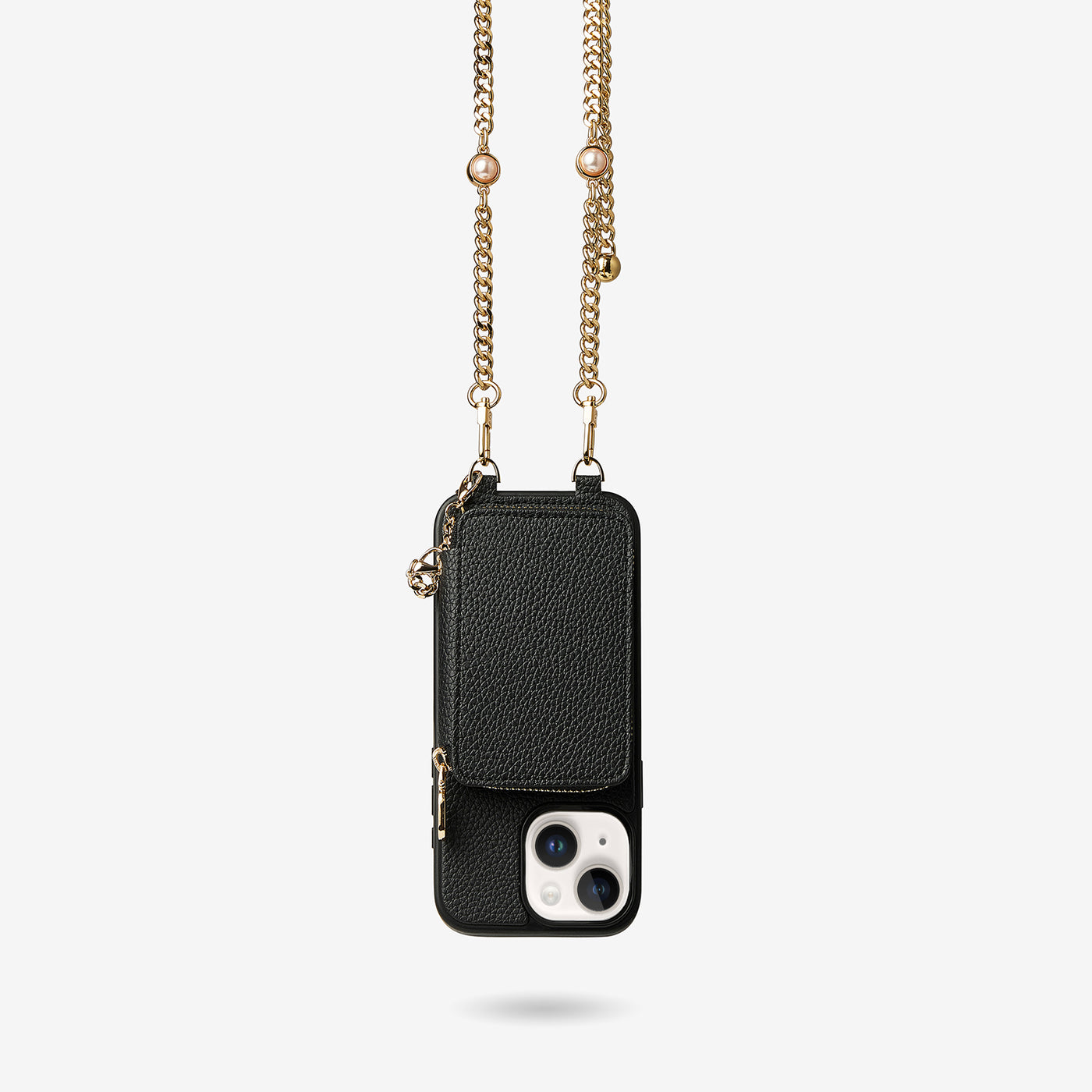 Candy Chain Assembly- Pearl Chain Purse iPhone Case Supporting Magsafe-Mobile Phone Cases-DETACHABLE WALLET & PHONE POUCH-Black-iPhone 15 Plus-Custype