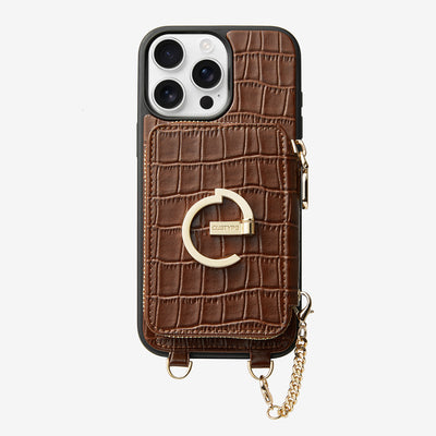 Crocodile Design Set- Detachable Wireless Charging E-stand Wallet Phone Case-Mobile Phone Cases-DETACHABLE WALLET & WIRELESS CHARGING-Brown-iPhone 16 Pro Max-Custype