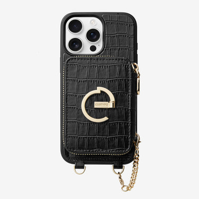 Crocodile Design Set- Detachable Wireless Charging E-stand Wallet Phone Case-Mobile Phone Cases-DETACHABLE WALLET & WIRELESS CHARGING-Black-iPhone 16 Pro Max-Custype