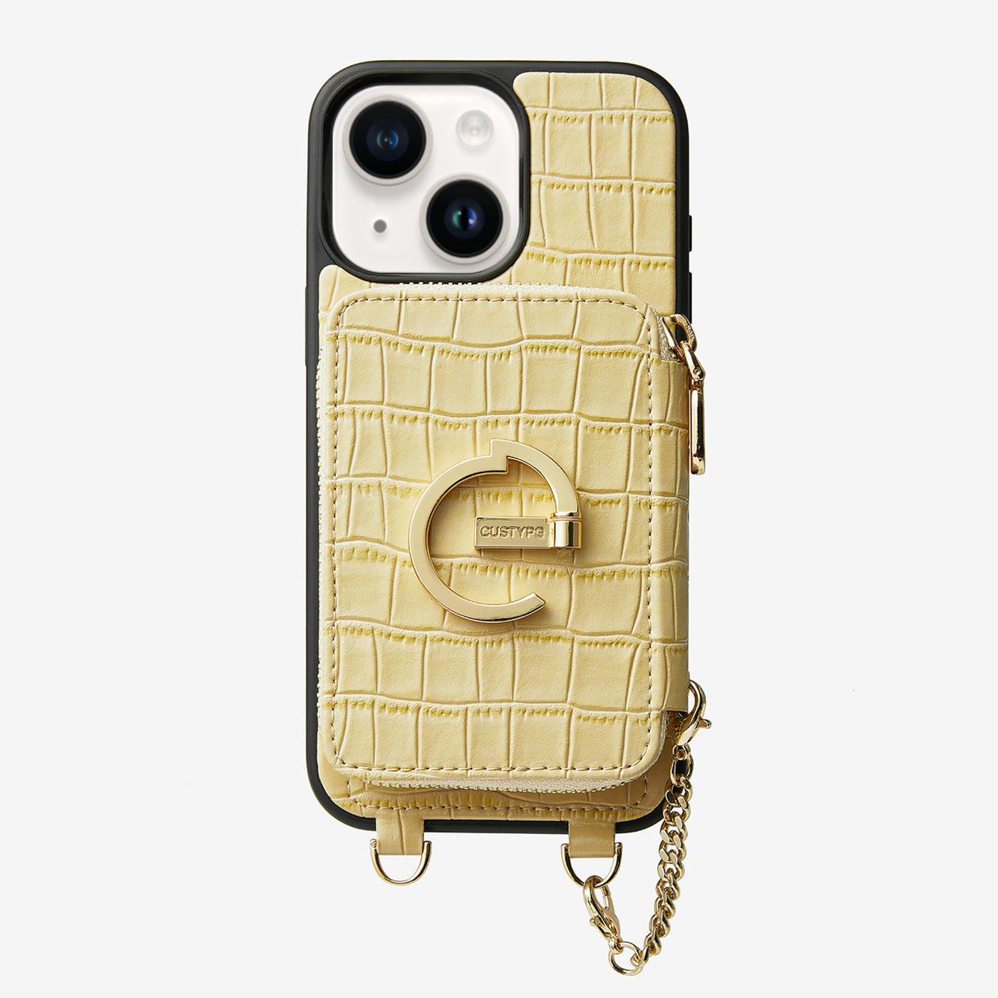 Crocodile Design Set- Detachable Wireless Charging E-stand Wallet Phone Case-Mobile Phone Cases-DETACHABLE WALLET & WIRELESS CHARGING-Beige Yellow-iPhone 15 Plus-Custype