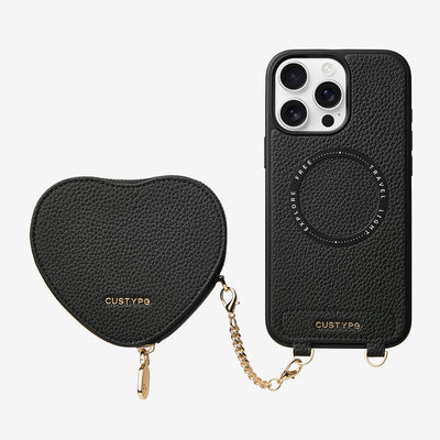 Heart Design Kit- Wireless Charging Phone Case With Detachable Pouch-Mobile Phone Cases-DETACHABLE WALLET & WIRELESS CHARGING-Black-iPhone 16 Pro Max-Custype