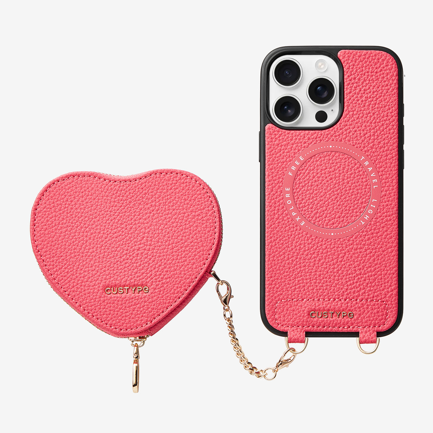 Heart Design Kit- Wireless Charging Phone Case With Detachable Pouch-Mobile Phone Cases-DETACHABLE WALLET & WIRELESS CHARGING-Peach Pink-iPhone 16 Pro Max-Custype