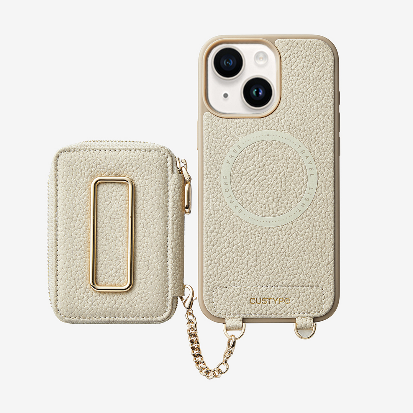 Original Design Set- Square Stand Detachable Wallet Phone Case-Mobile Phone Cases-PHONE CASE & WIRELESS CHARGING-Beige-iPhone 15-Custype