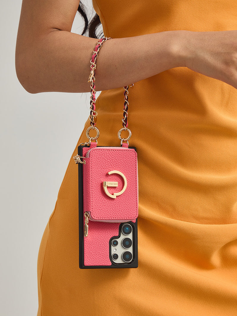 Allure Chain Series- Samsung Wristlet Magnetic Wallet Phone Case with Stand-Mobile Phone Cases-WRISTBAND & PHONE POUCH-Black-Samsung S25 Ultra-Custype