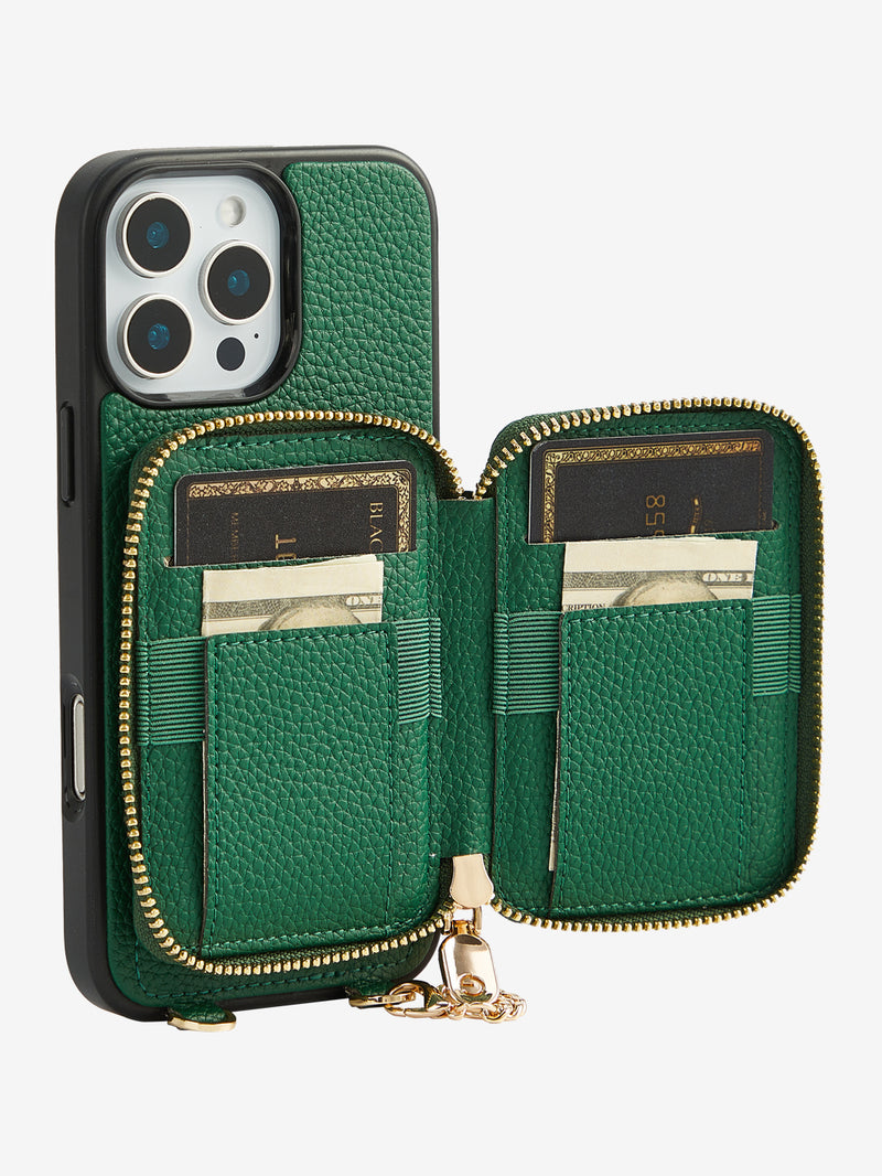 Green phone case with card holder magsafe cover iPhone 16 Pro
