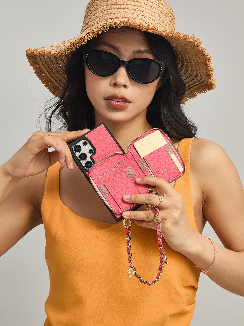 Allure Chain Series- Samsung Wristlet Magnetic Wallet Phone Case with Stand-Mobile Phone Cases-WRISTBAND & PHONE POUCH-Black-Samsung S25 Ultra-Custype