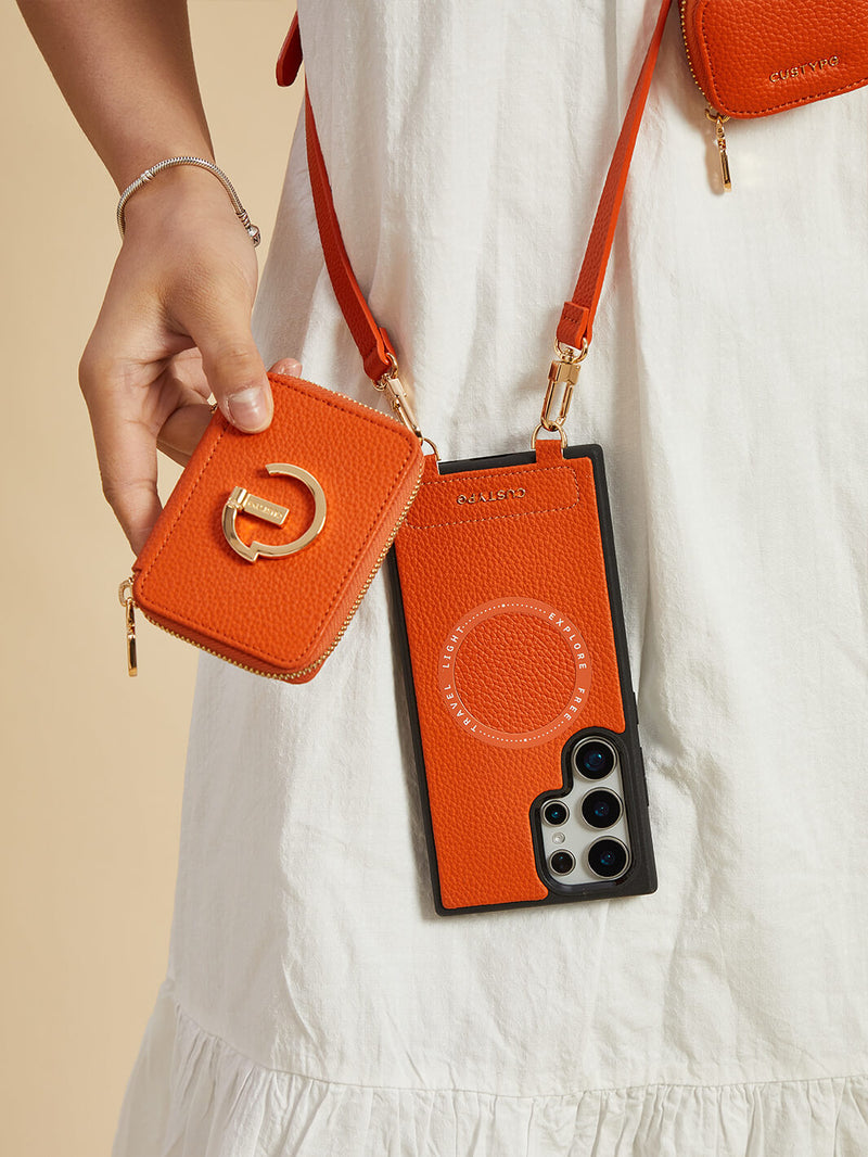 Original Design Set- Samsung Galaxy Wireless Charging Phone Case With AirPods Holder Set-Mobile Phone Cases-DETACHABLE WALLET & ROUND POUCH-Blue-Samsung S25 Ultra-Custype