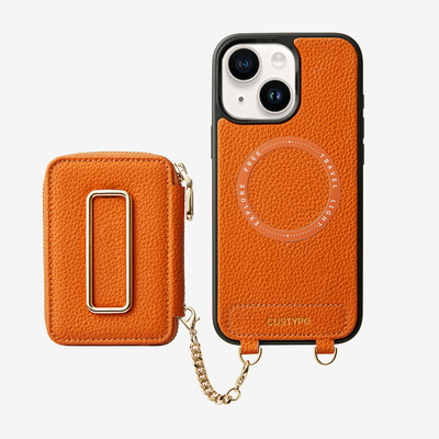 Original Design Set- Square Stand Detachable Wallet Phone Case-Mobile Phone Cases-PHONE CASE & WIRELESS CHARGING-Orange-iPhone 15-Custype