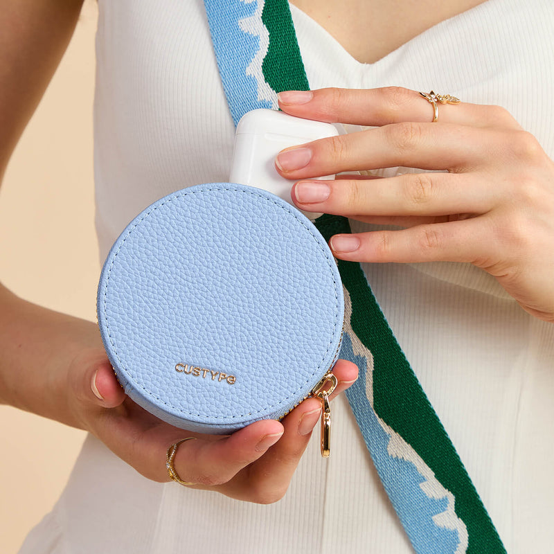 Unique Design Set- Bicolor Webbing Wireless Charging Crossbody Phone Case Round Pouch Set-Custype