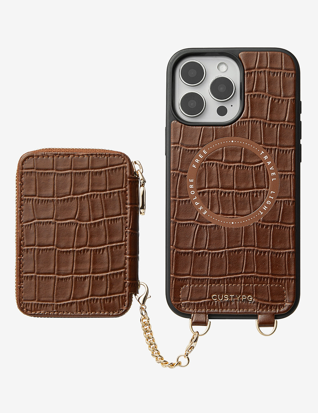 Silk Flair Set- Crocodile Wrist Lanyard Wallet Phone Case Compatible MagSafe-Mobile Phone Cases-WRISTBAND & PHONE POUCH-White-iPhone 16 Pro Max-Custype
