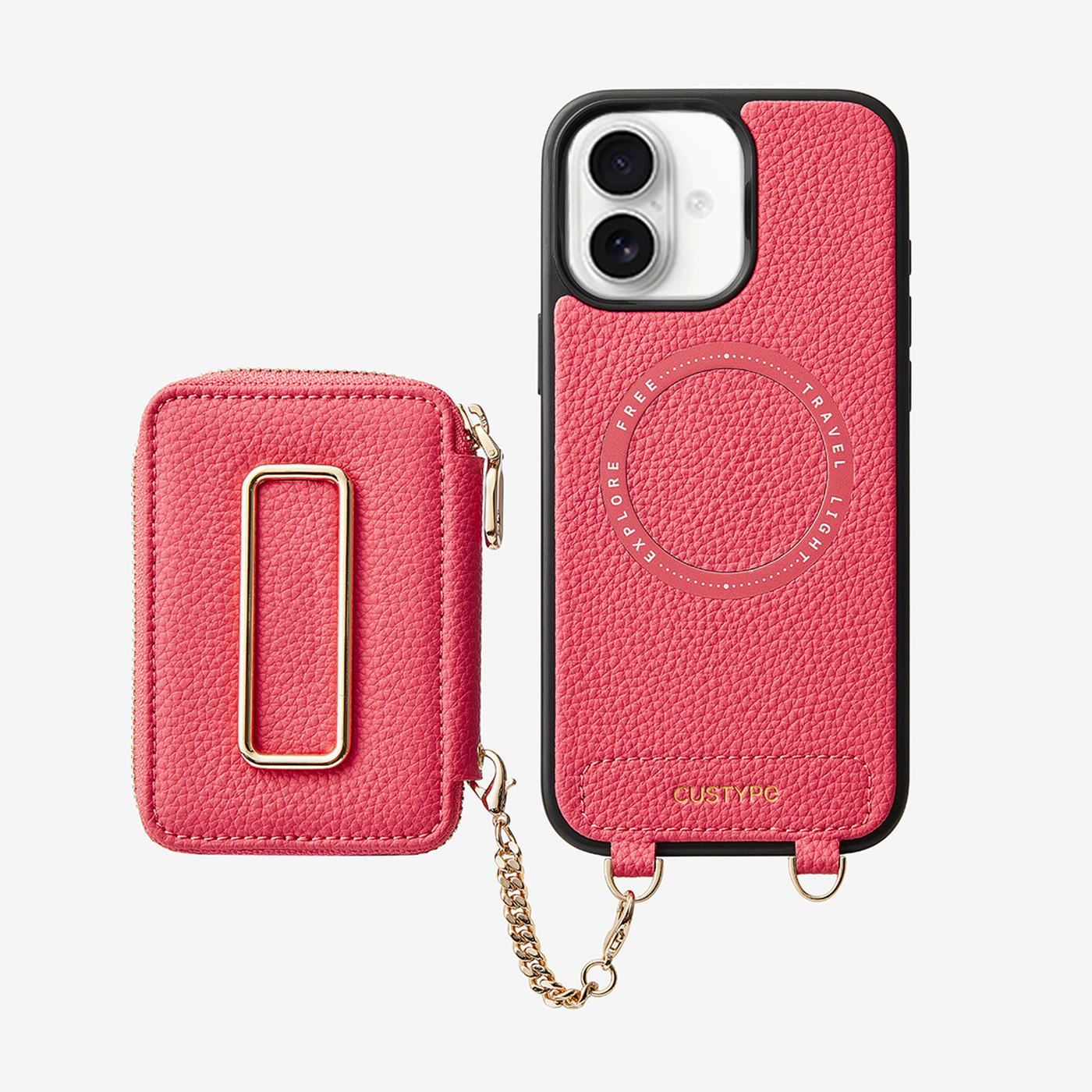 Original Design Set- Square Stand Detachable Wallet Phone Case-Mobile Phone Cases-PHONE CASE & WIRELESS CHARGING-Peach Pink-iPhone 16 Plus-Custype