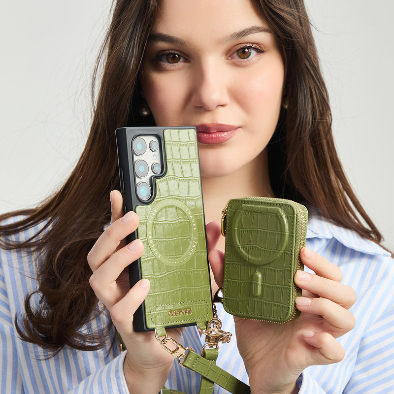 Crocodile Design Set- Samsung Galaxy Sling Grip Wallet Phone Case with Round Purse-Custype