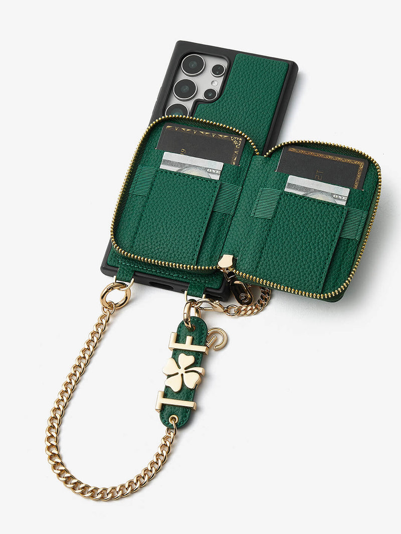 Personalised Style Kit- Samsung Phone Stand Wallet Phone Case for Wireless Charging-Mobile Phone Cases-WRISTBAND & PHONE POUCH-Green-Samsung S25 Ultra-Custype