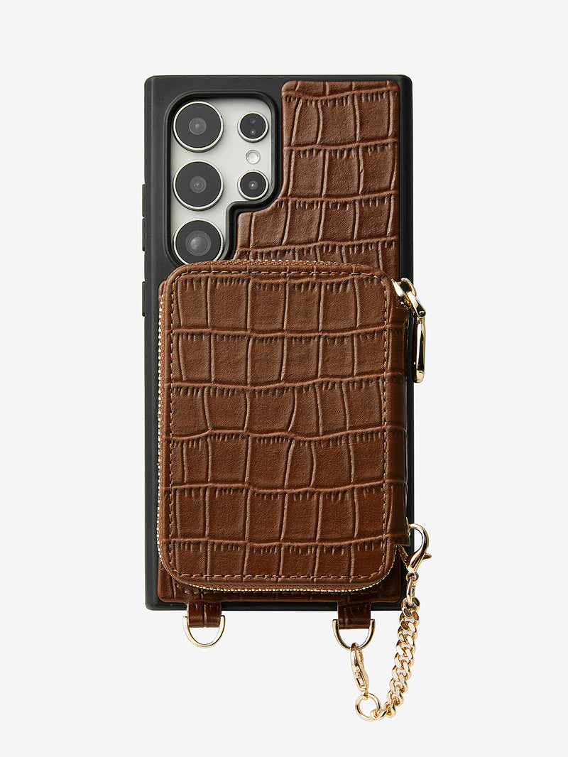 Crocodile Craft Set- Samsung Galaxy Strap Magsafe Compatible Phone Wallet Case with Circle Pouch-Mobile Phone Cases-DETACHABLE WALLET & ROUND POUCH-Green-Samsung S25 Ultra-Custype