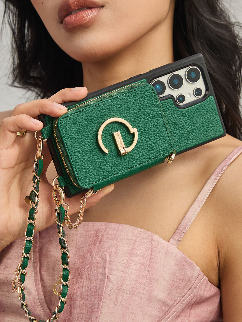 Allure Chain Series- Samsung Wristlet Magnetic Wallet Phone Case with Stand-Mobile Phone Cases-WRISTBAND & PHONE POUCH-Black-Samsung S25 Ultra-Custype