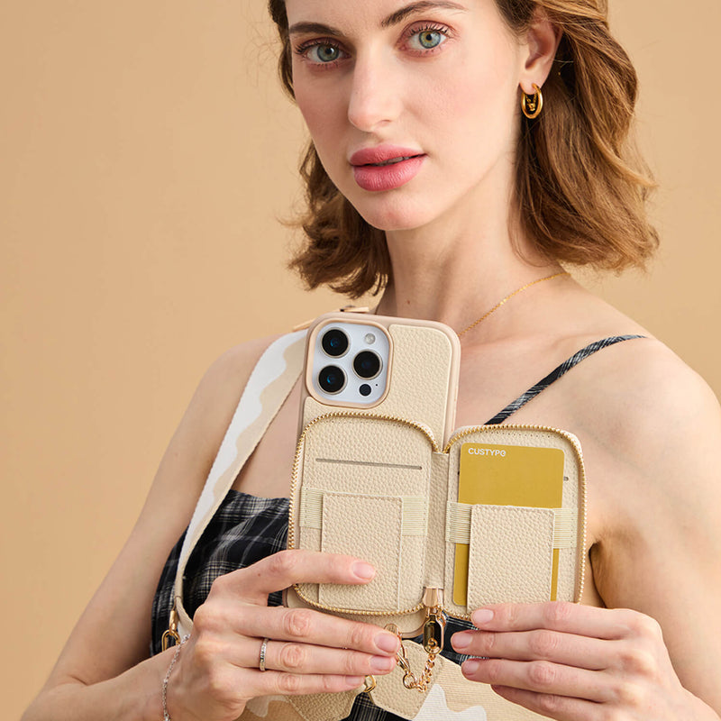 Unique Design Set- Bicolor Webbing Wireless Charging Crossbody Phone Case Round Pouch Set-Custype