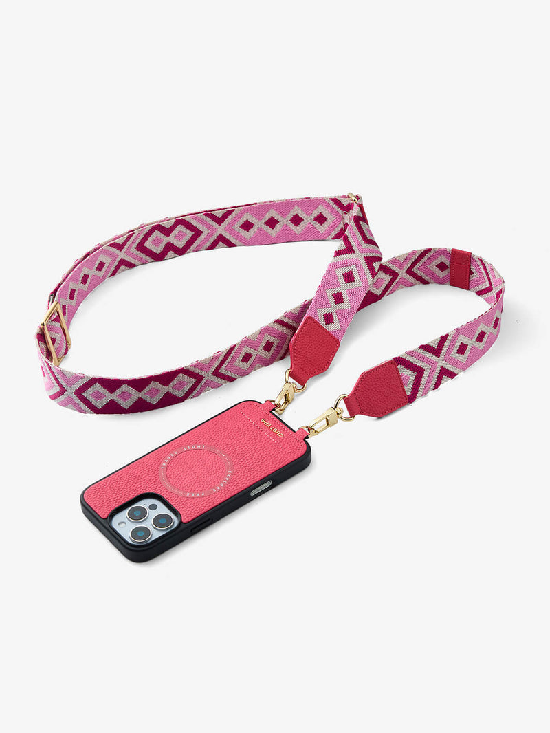 Sleek Design Kit- Webbing Crossbody Magnetic Phone Case-Mobile Phone Cases-DETACHABLE WALLET & ROUND POUCH-Peach Pink-iPhone 16 Pro Max-Custype