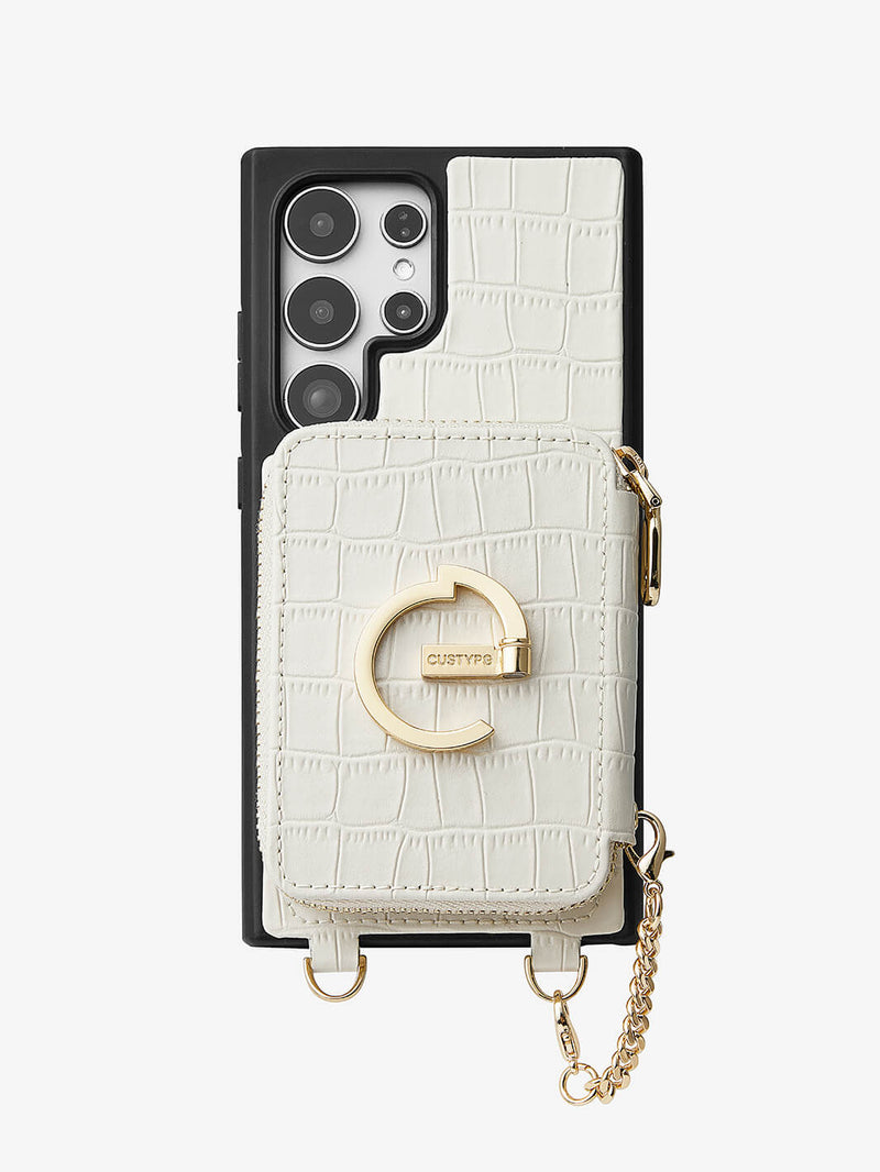 Crocodile Design Set- Samsung Galaxy Magnetic Grip Wallet Phone Case with Carrying Strap-Mobile Phone Cases-DETACHABLE WALLET & WIRELESS CHARGING-Black-Samsung S25 Ultra-Custype