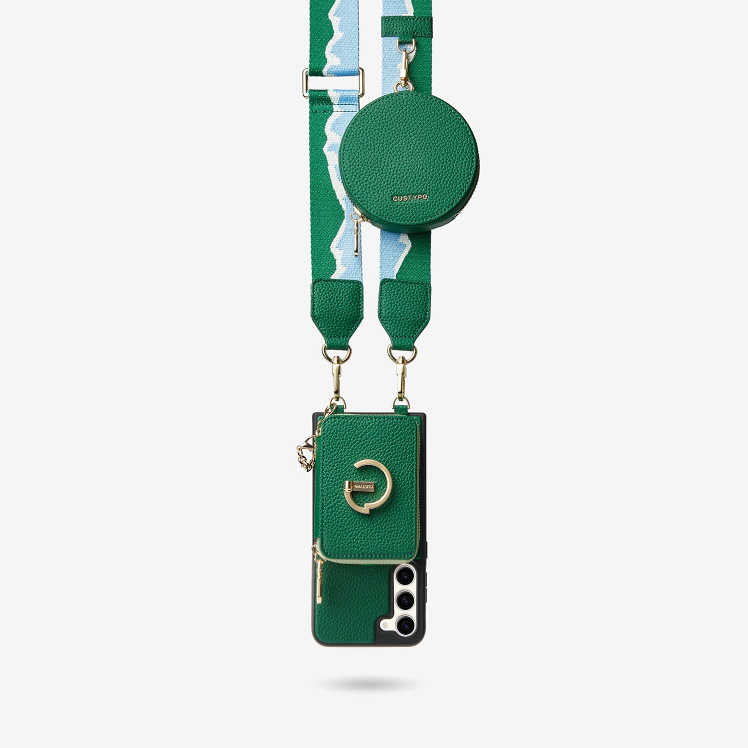 Original Design Set- Samsung Galaxy Webbing Crossbody Phone Case With Magnetic Wallet Round Pouch Set-Mobile Phone Cases-DETACHABLE WALLET & ROUND POUCH-Green-Samsung S25 Plus-Custype