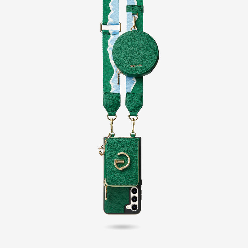 Original Design Set- Samsung Galaxy Webbing Crossbody Phone Case With Magnetic Wallet Round Pouch Set-Mobile Phone Cases-DETACHABLE WALLET & ROUND POUCH-Green-Samsung S25 Plus-Custype