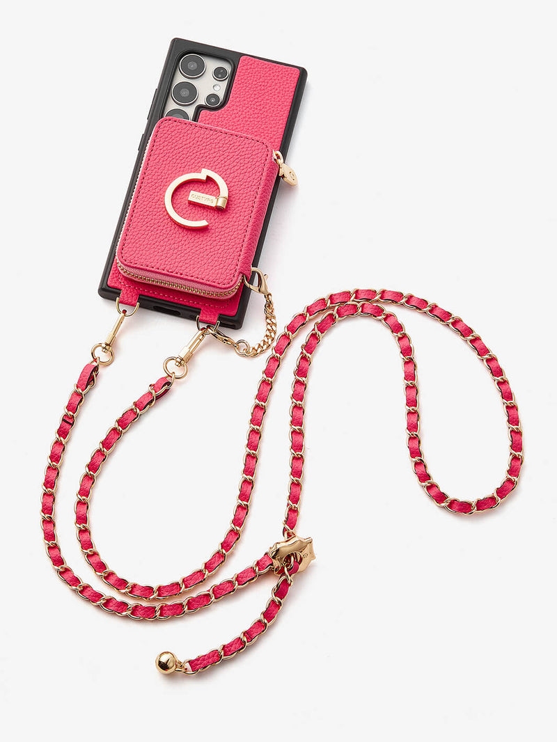 Allure Chain Series- Samsung Strap Wireless Charging Phone Case with Detachable Purse & Grip-Mobile Phone Cases-DETACHABLE WALLET & WIRELESS CHARGING-Beige-Samsung S25 Ultra-Custype