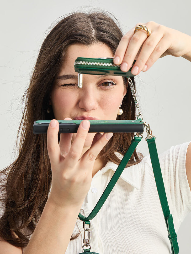 Silver Edge Kit- Samsung Galaxy Strap Magnetic Wallet Phone Case with Round Purse & Kickstand-Mobile Phone Cases-DETACHABLE WALLET & ROUND POUCH-Black-Samsung S25 Ultra-Custype