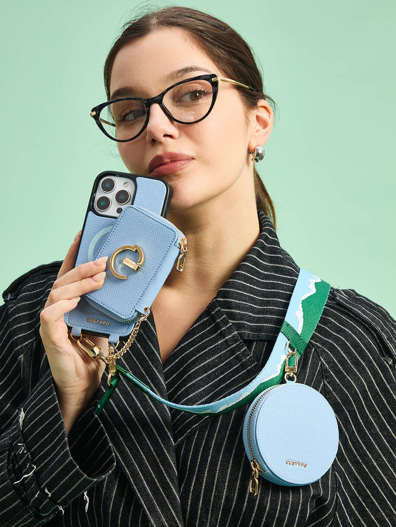 Original Design Set- Bicolor Webbing Crossbody Phone Case With Round Pouch Set-Mobile Phone Cases-DETACHABLE WALLET & ROUND POUCH-Black-iPhone 16 Pro Max-Custype