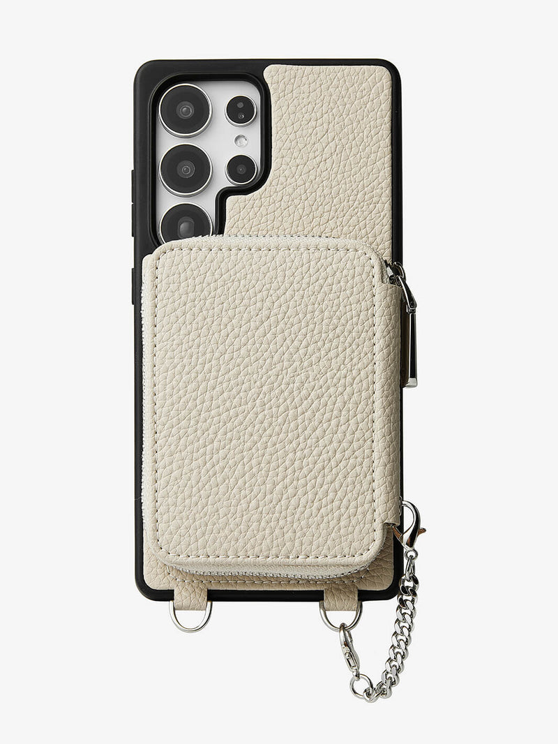Lunar Silver Series- Samsung Galaxy Premium Crossbody Detachable Wallet Phone Case-Mobile Phone Cases-DETACHABLE WALLET & PHONE POUCH-Beige-Samsung S25 Ultra-Custype
