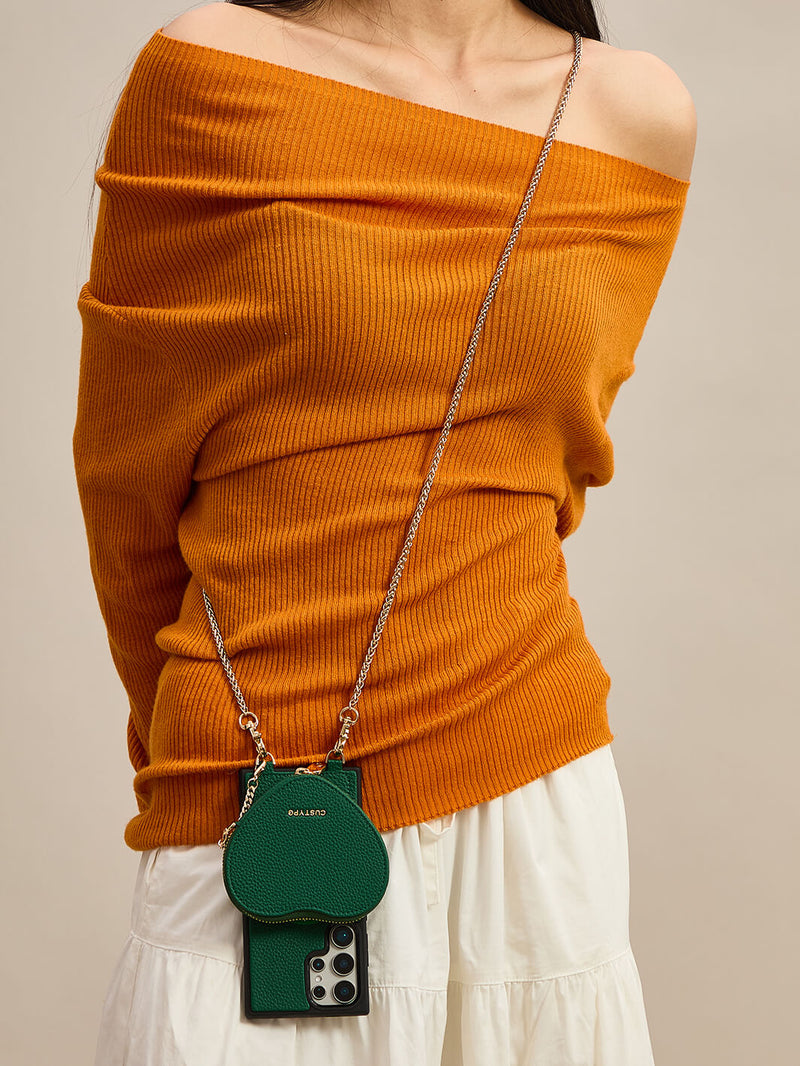 Heart Twist Chain- Samsung Galaxy Magnetic Phone Case with Card Slots & Shoulder Strap-Mobile Phone Cases-DETACHABLE WALLET & WIRELESS CHARGING-Peach Pink-Samsung S25 Ultra-Custype