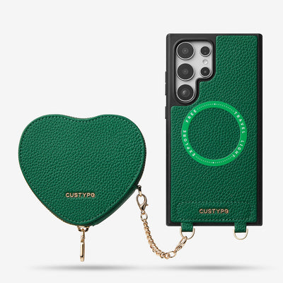 Heart Design Kit- Samsung Galaxy Wireless Charging Phone Case With Detachable Pouch-Mobile Phone Cases-DETACHABLE WALLET & WIRELESS CHARGING-Green-Samsung S24 Ultra-Custype