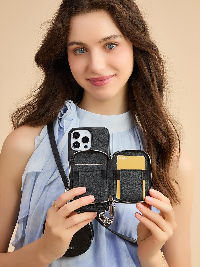 Lunar Silver Series- Premium Crossbody Magsafe Phone Case with Removable Wallet & Round Pouch-Custype