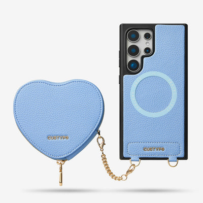 Heart Design Kit- Samsung Galaxy Wireless Charging Phone Case With Detachable Pouch-Mobile Phone Cases-DETACHABLE WALLET & WIRELESS CHARGING-Blue-Samsung S24 Ultra-Custype