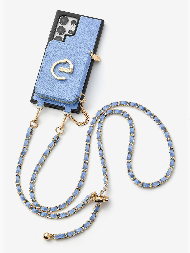 Allure Chain Series- Samsung Strap Wireless Charging Phone Case with Detachable Purse & Grip-Mobile Phone Cases-DETACHABLE WALLET & WIRELESS CHARGING-Beige-Samsung S25 Ultra-Custype