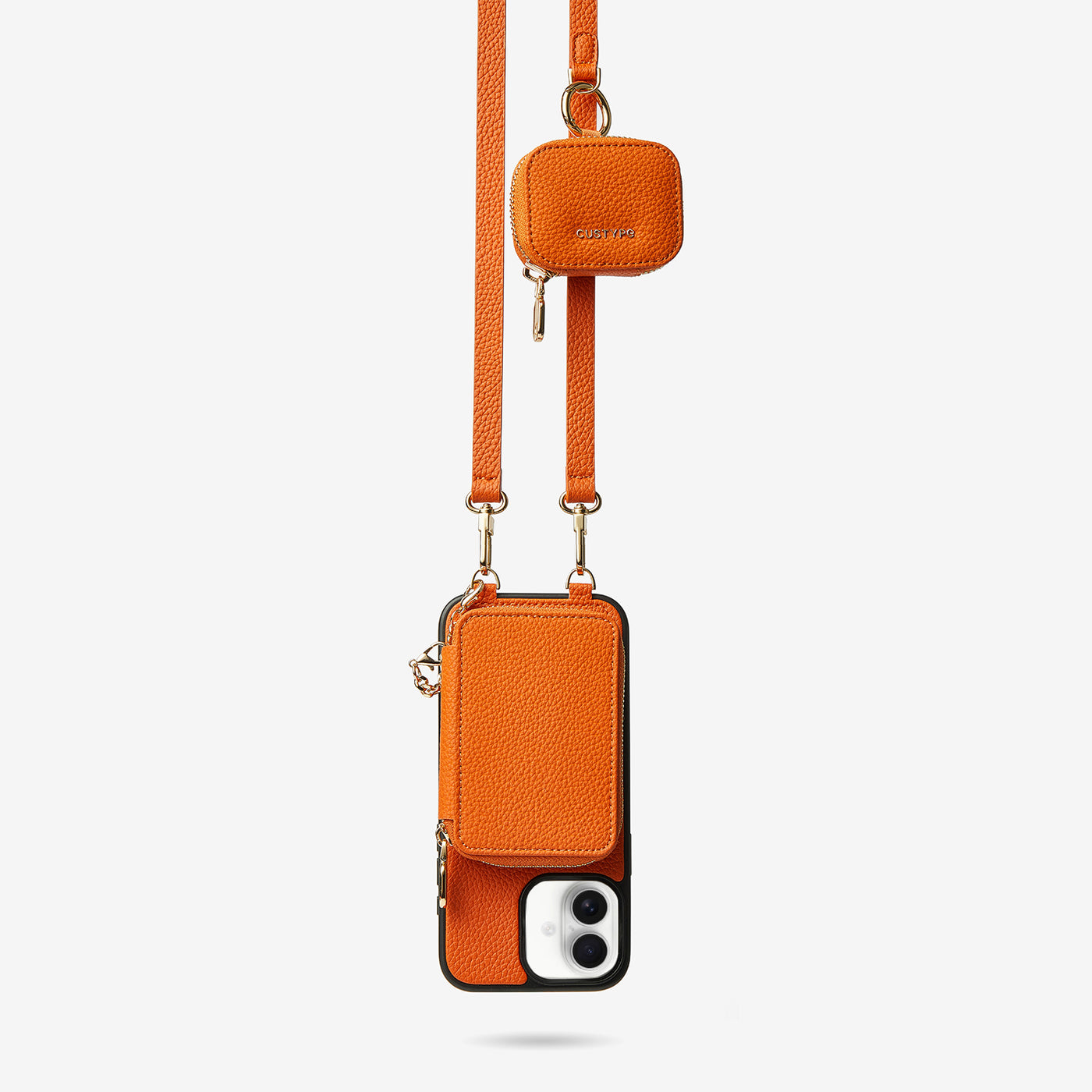 Unique Design Set- Detachable Wireless Charging Phone Case AirPods Pouch Set-Mobile Phone Cases-DETACHABLE WALLET & ROUND POUCH-Orange-iPhone 16 Plus-Custype