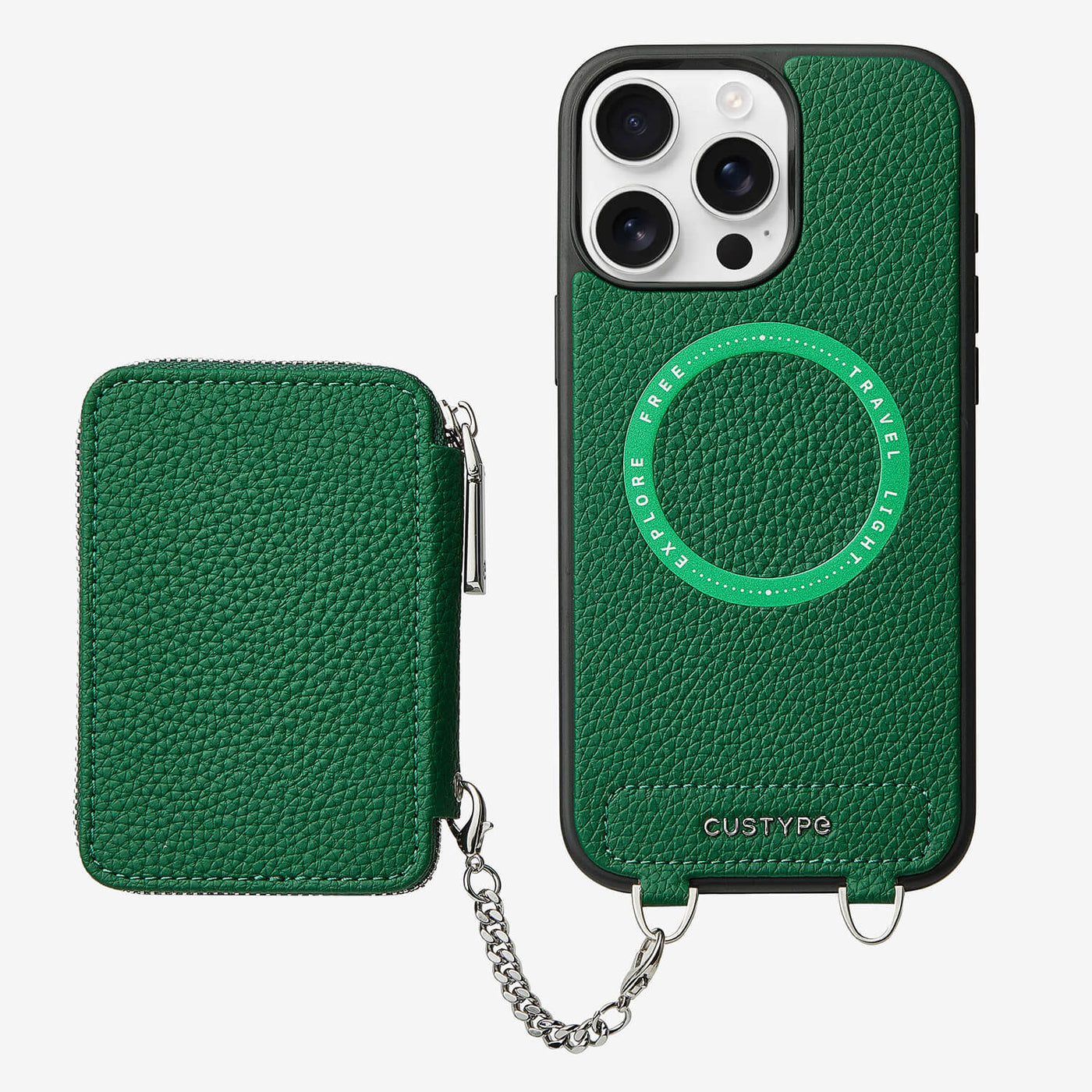 Lunar Silver Series- MagSafe Compatible Zipper Wallet Case for iPhone-Mobile Phone Cases-DETACHABLE WALLET & WIRELESS CHARGING-Green-iPhone 16 Pro Max-Custype