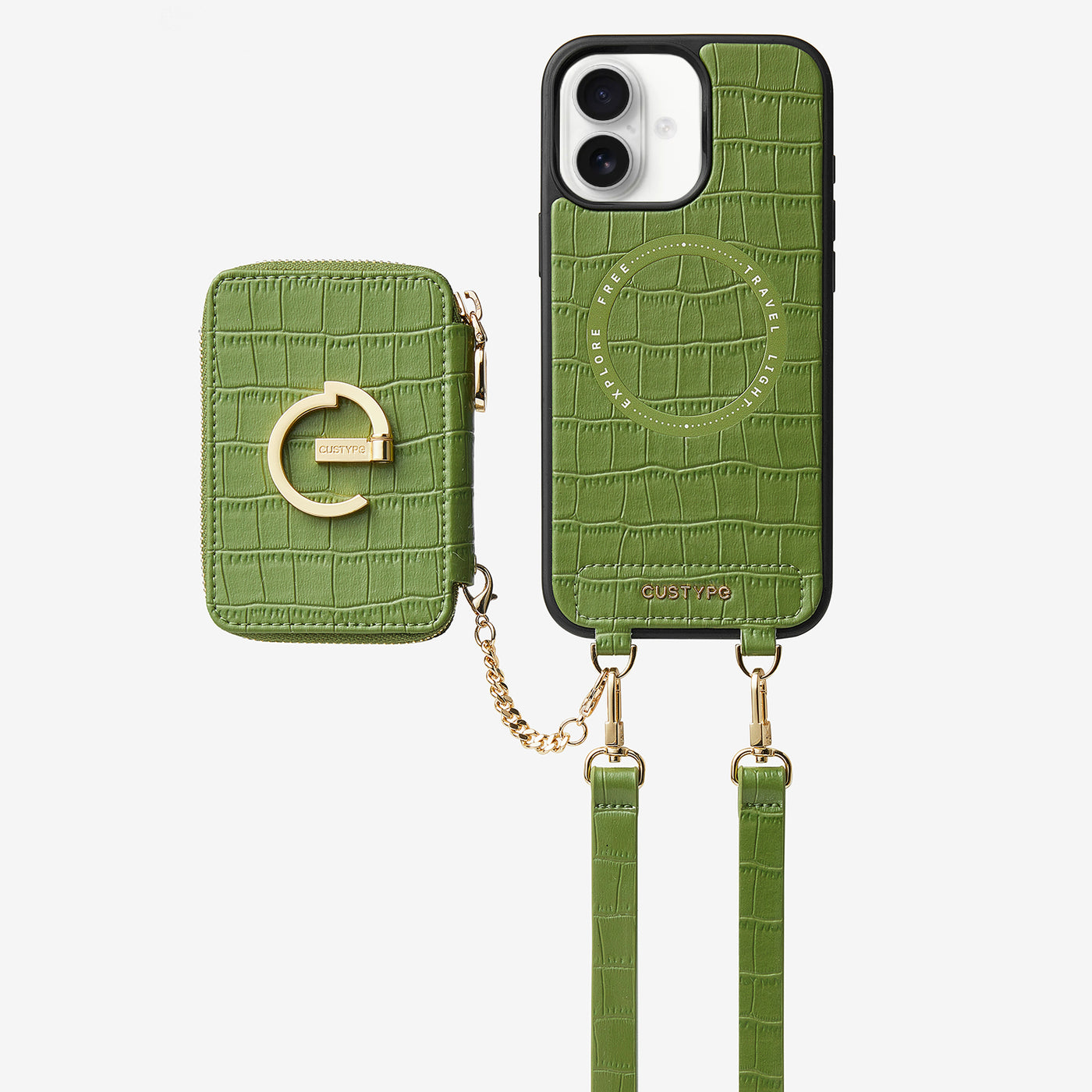 Crocodile Design Set- Crossbody Wireless Charging E-stand Wallet Phone Case Set