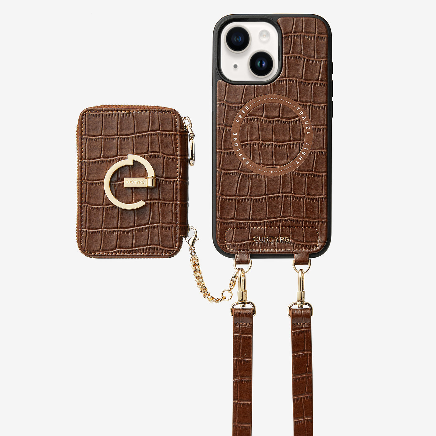 Crocodile Design Set- Crossbody Wireless Charging E-stand Wallet Phone Case Set