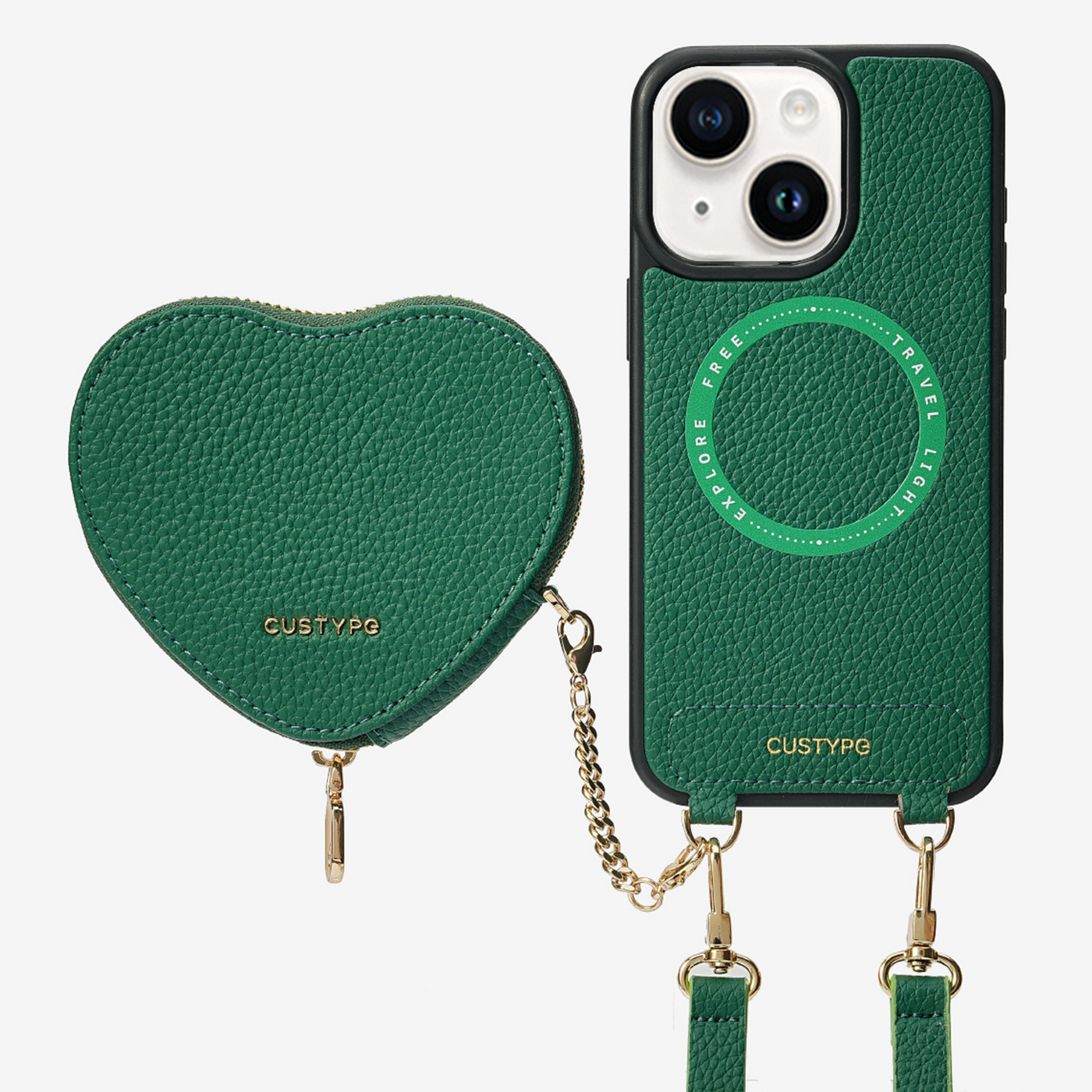 Original Design Set- Wireless Charging Crossbody Wallet Phone Case Heart Pouch Set-Mobile Phone Cases-Custype