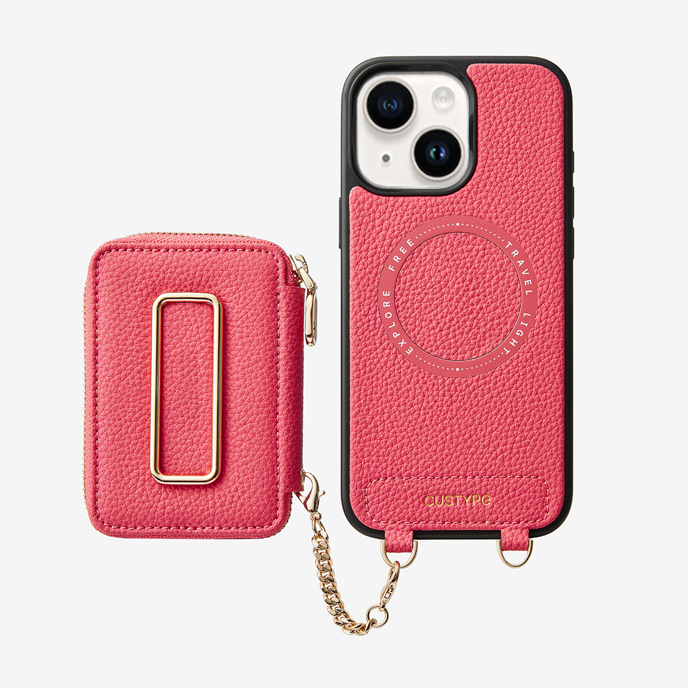 Original Design Set- Square Stand Detachable Wallet Phone Case-Mobile Phone Cases-PHONE CASE & WIRELESS CHARGING-Peach Pink-iPhone 15-Custype