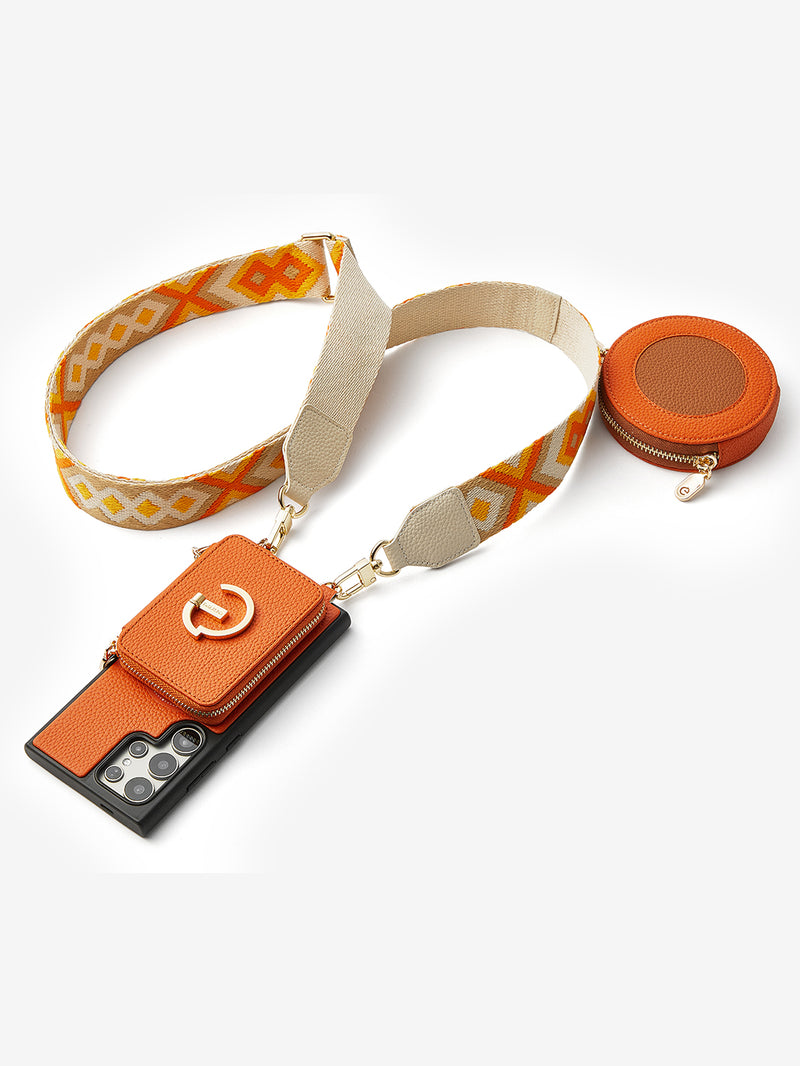 Original Design Set- Samsung Galaxy Webbing Crossbody Phone Case With Magnetic Wallet Round Pouch Set-Mobile Phone Cases-DETACHABLE WALLET & ROUND POUCH-Green-Samsung S25 Ultra-Custype